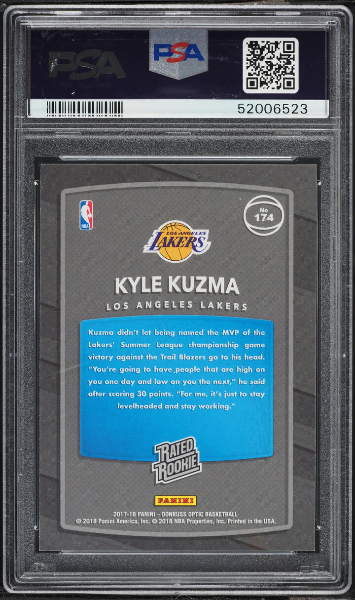 2017 Donruss Optic Kyle Kuzma ROOKIE #174 PSA 10 GEM MINT