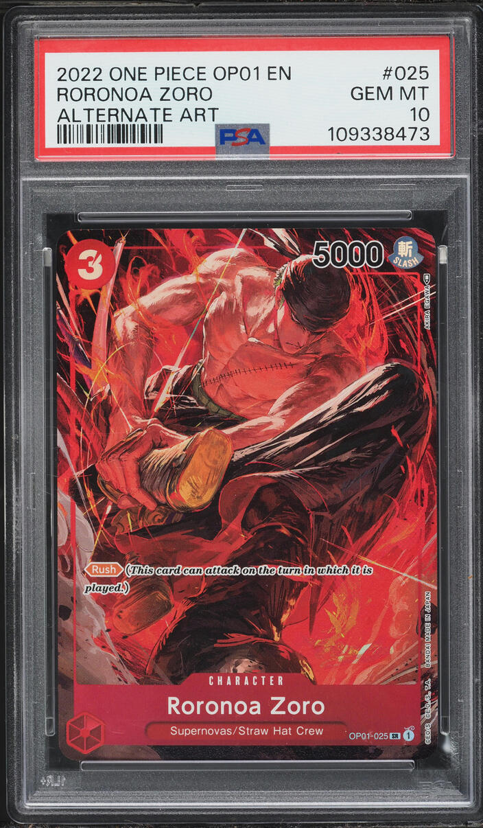 2022 One Piece Romance Dawn Alt Art SR Roronoa Zoro #OP01-025 PSA 10 GEM MINT
