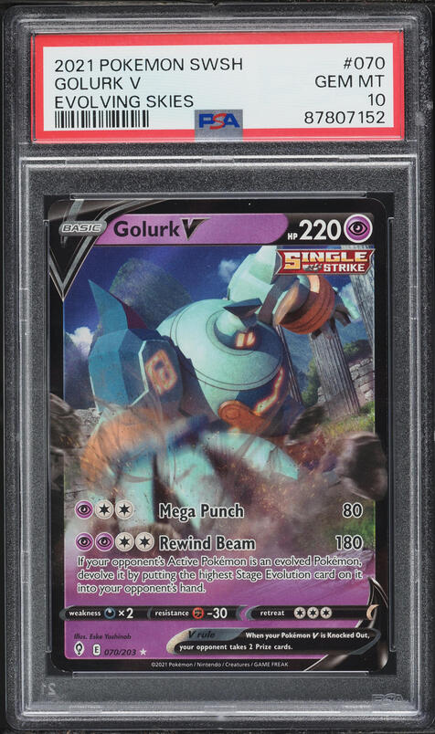 2021 Pokemon Sword & Shield Evolving Skies Holo Golurk V #70 PSA 10 GEM MINT