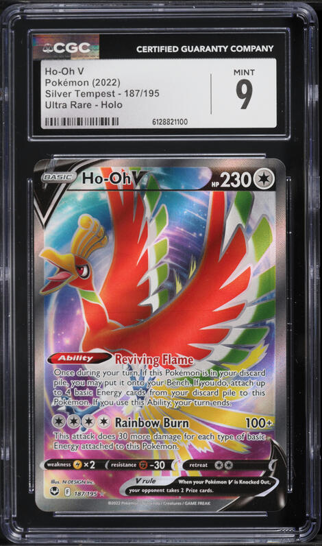 2022 Pokemon Sword & Shield Silver Tempest Full Art Ho-Oh V #187 CGC 9 MINT