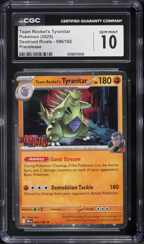 2025 Pokemon SV Destined Rivals Prerelease Team Rocket's Tyranitar #96 CGC 10 GEM MINT