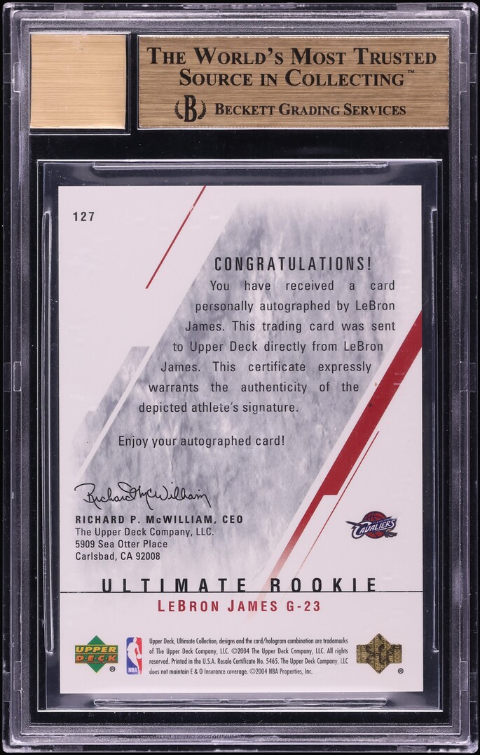 2003 Ultimate Collection LeBron James ROOKIE AUTO /250 #127 BGS 10 PRISTINE