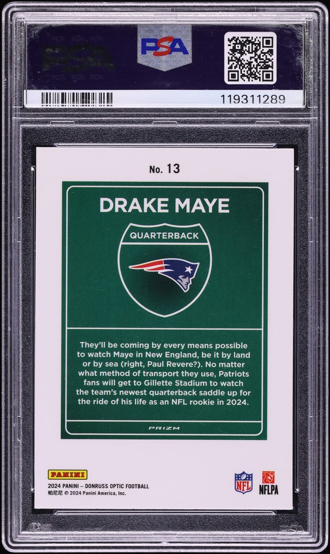 2024 Donruss Optic Downtown Prizm Drake Maye ROOKIE #13 PSA 9 MINT