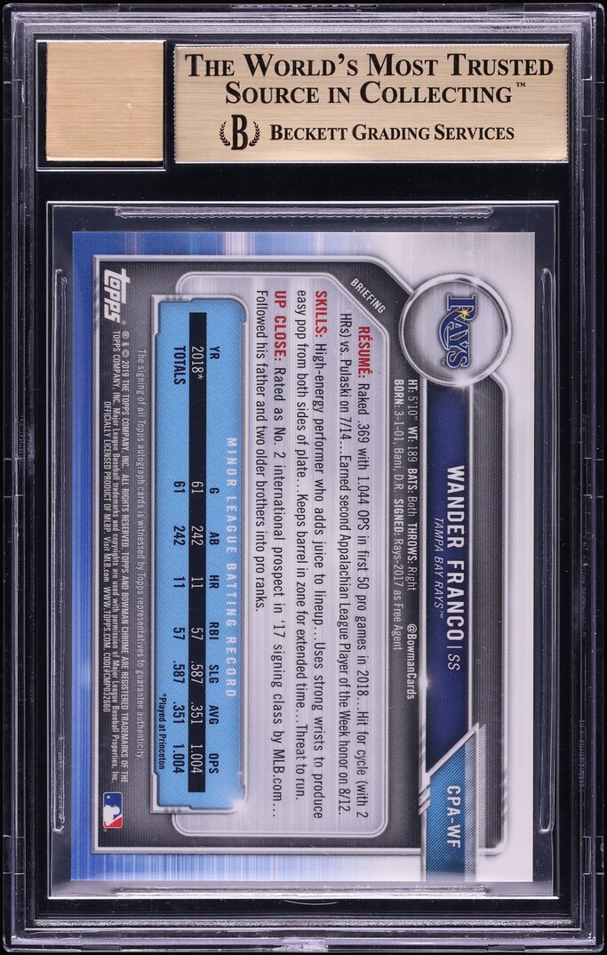 2019 Bowman Chrome Orange Refractor Wander Franco PROSPECT AUTO /25 #CPA-WF BGS 9.5 GEM MINT