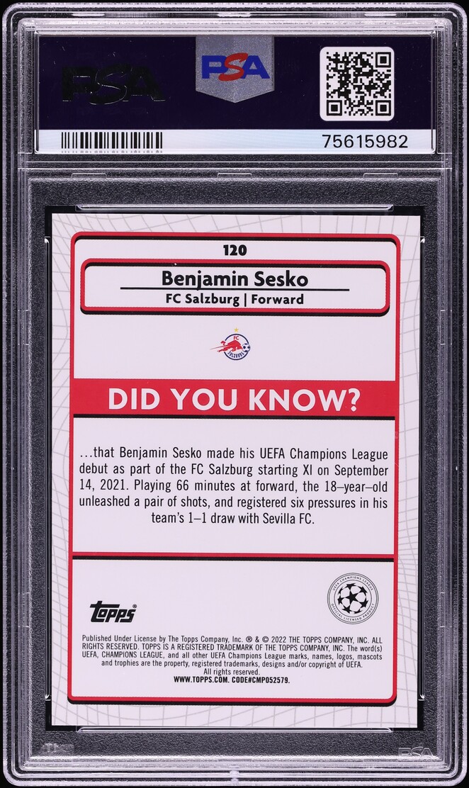 2022 TOPPS SUPERSTARS #158 Benjamin Sesko jaune FC Salzbourg comme neuf