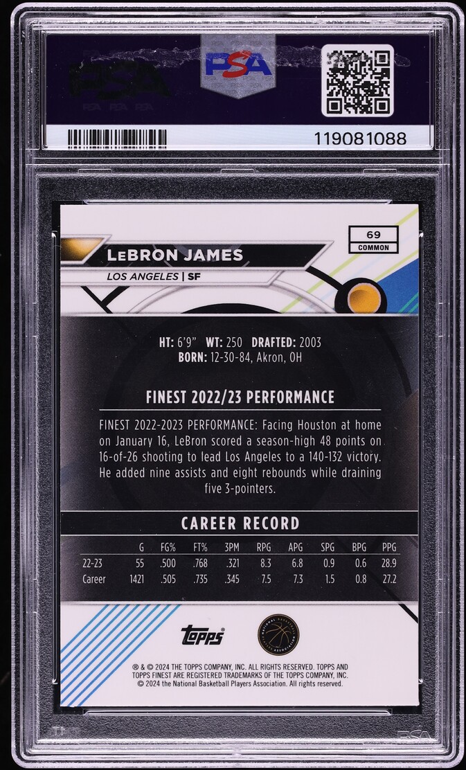 2023 Finest Gold Refractor LeBron James /50 #69 PSA 9 MINT