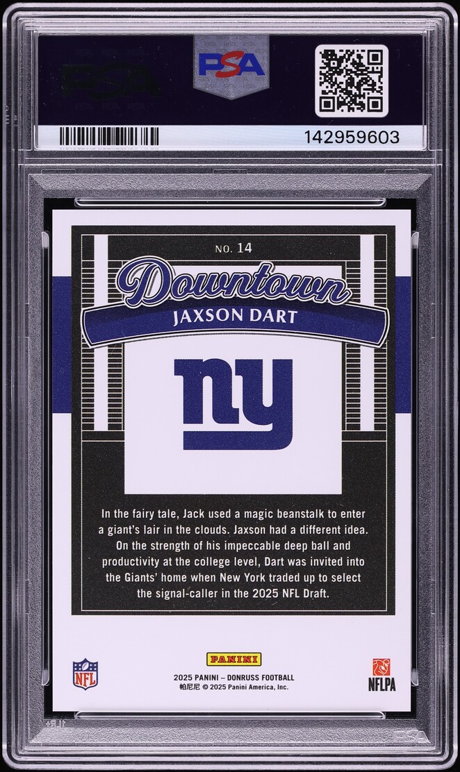 2025 Donruss Downtown Jaxson Dart ROOKIE #14 PSA 10 GEM MINT