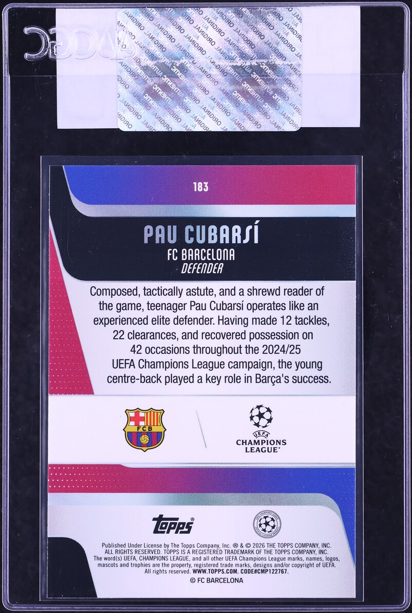2025 Topps UEFA Club Competitions Raindrops Pau Cubarsi #183 CGC AUTH