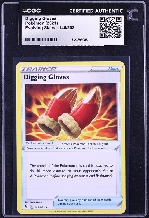 2021 Pokemon Sword & Shield Evolving Skies Digging Gloves #145 CGC AUTH