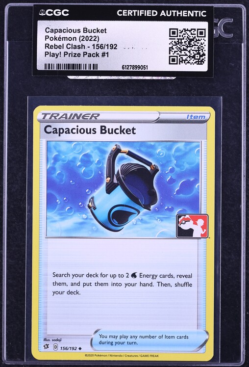 2022 Pokemon Sword & Shield Rebel Clash Play! Prize Pack 1 Capacious Bucket #156 CGC AUTH