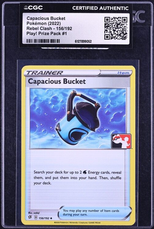 2022 Pokemon Sword & Shield Rebel Clash Play! Prize Pack 1 Capacious Bucket #156 CGC AUTH