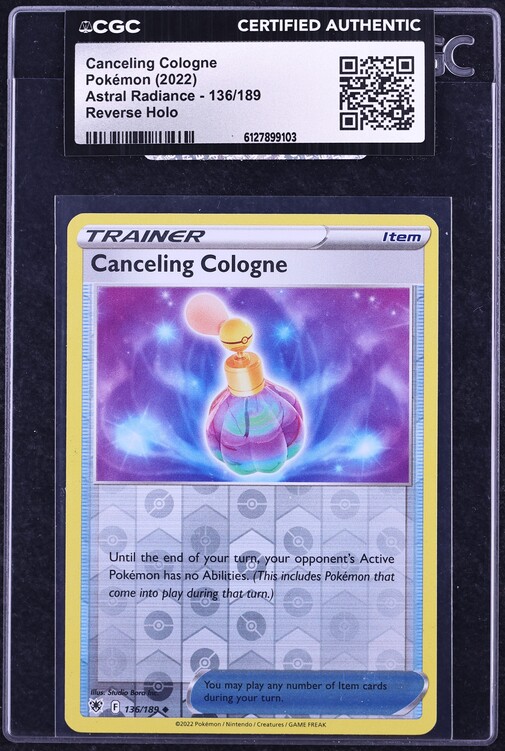 2022 Pokemon Sword & Shield Astral Radiance Reverse Holo Canceling Cologne #136 CGC AUTH