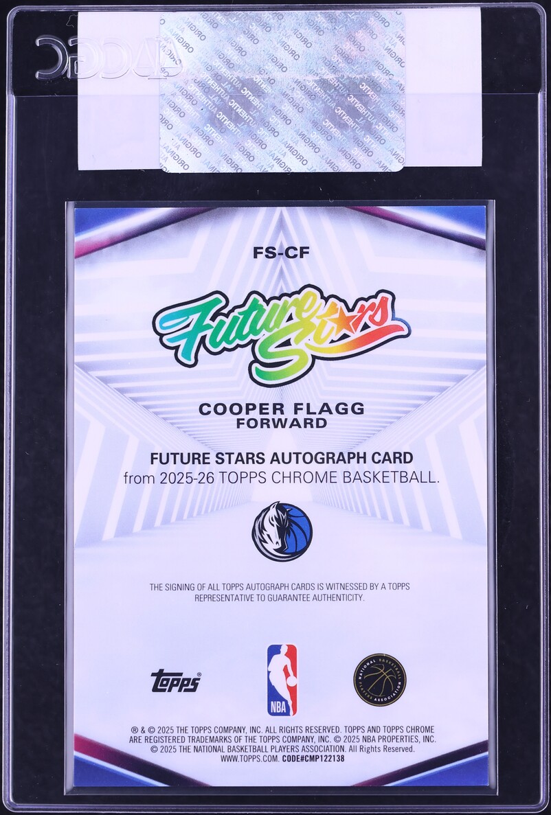 2025 Topps Chrome Future Stars Gold Refractor Cooper Flagg ROOKIE AUTO /50 #FS-CF CGC AUTH