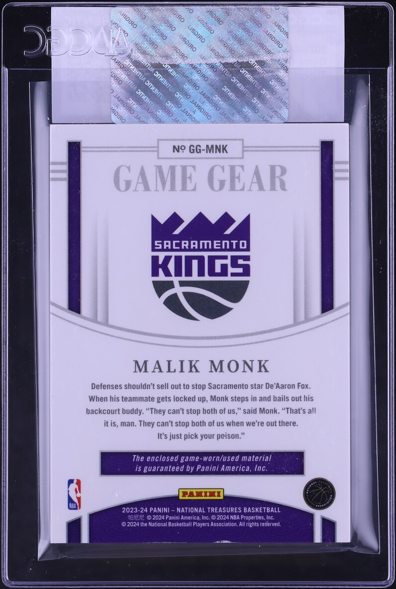 2023 National Treasures Game Gear Malik Monk PATCH #GG-MNK CGC AUTH