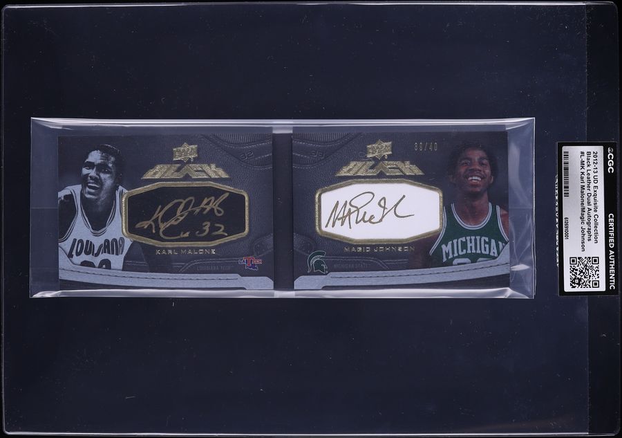 2012 Exquisite Collection Black Leather Dual Karl Malone Magic Johnson AUTO /40 #L-MK CGC AUTH