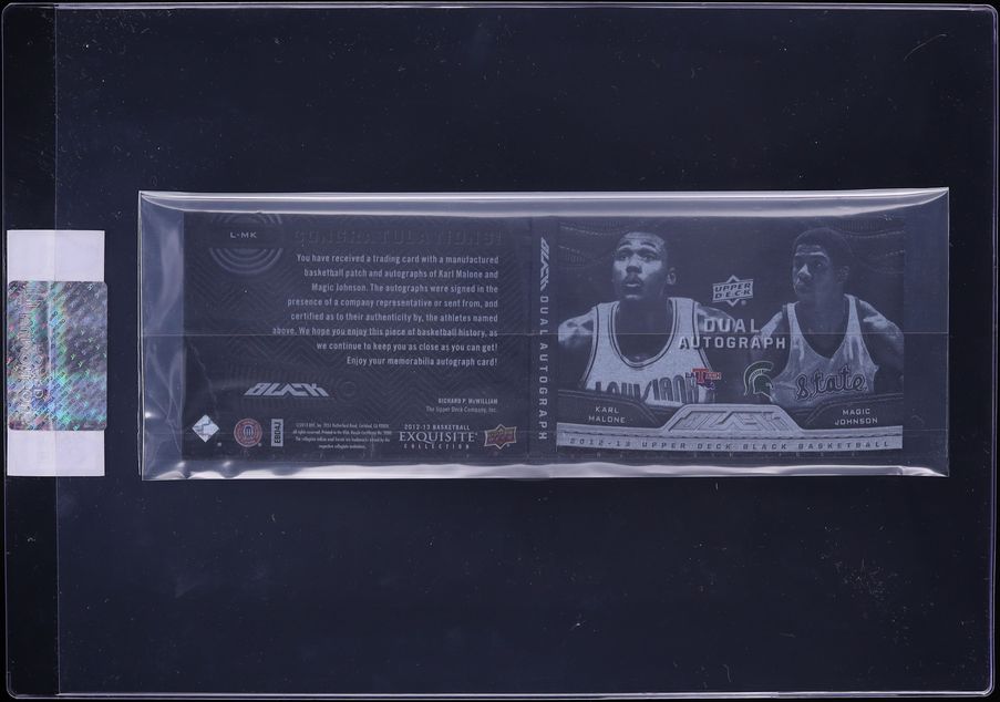 2012 Exquisite Collection Black Leather Dual Karl Malone Magic Johnson AUTO /40 #L-MK CGC AUTH