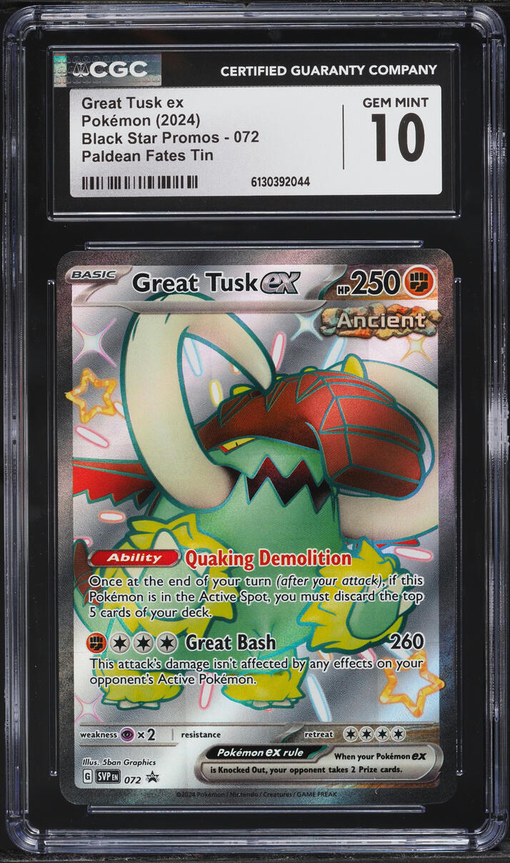 2024 Pokemon SV Promo Paldean Fates Tin Full Art Shiny Great Tusk ex #72 CGC 10 GEM MINT