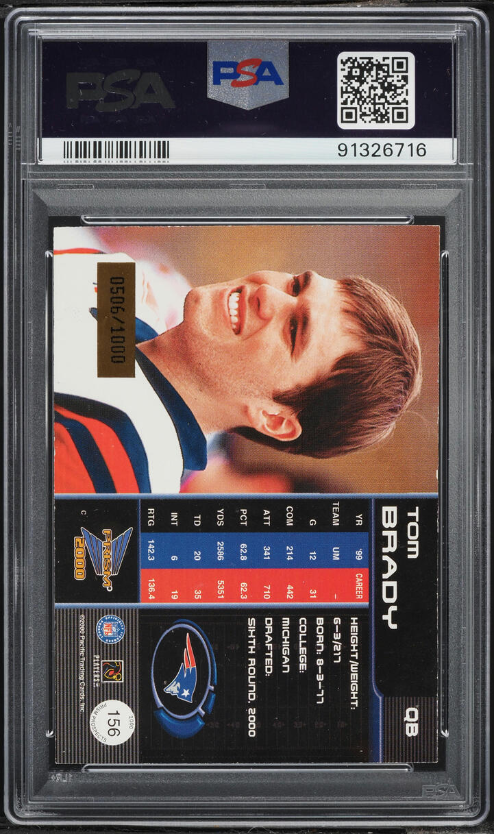 2000 Pacific Prism Tom Brady ROOKIE /1000 #156 PSA 8 NM-MT