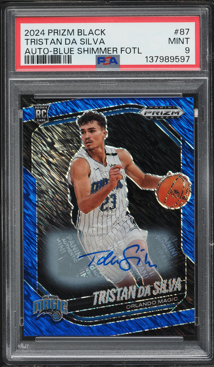 2024 Panini Prizm Black Blue Shimmer FOTL Tristan Da Silva ROOKIE AUTO /25 #87 PSA 9 MINT