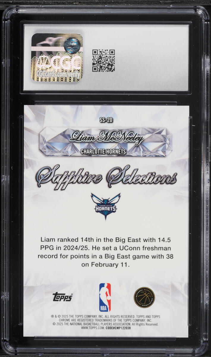 2025 Topps Chrome Sapphire Selections Liam McNeeley ROOKIE #SS-20 CGC 10 GEM MINT