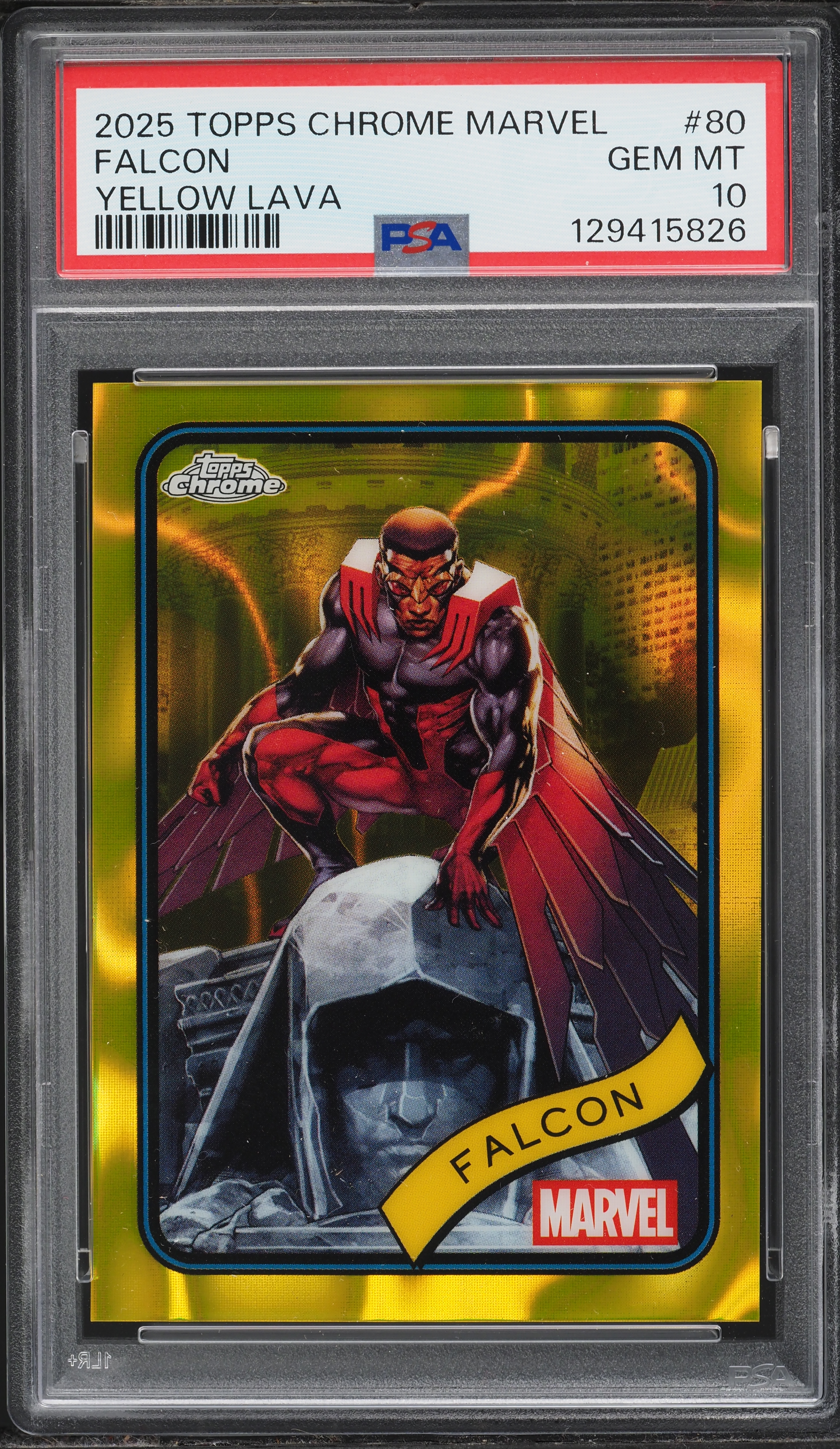 2025 Topps Chrome Marvel Yellow Lava Falcon #80 PSA 10 GEM MINT on