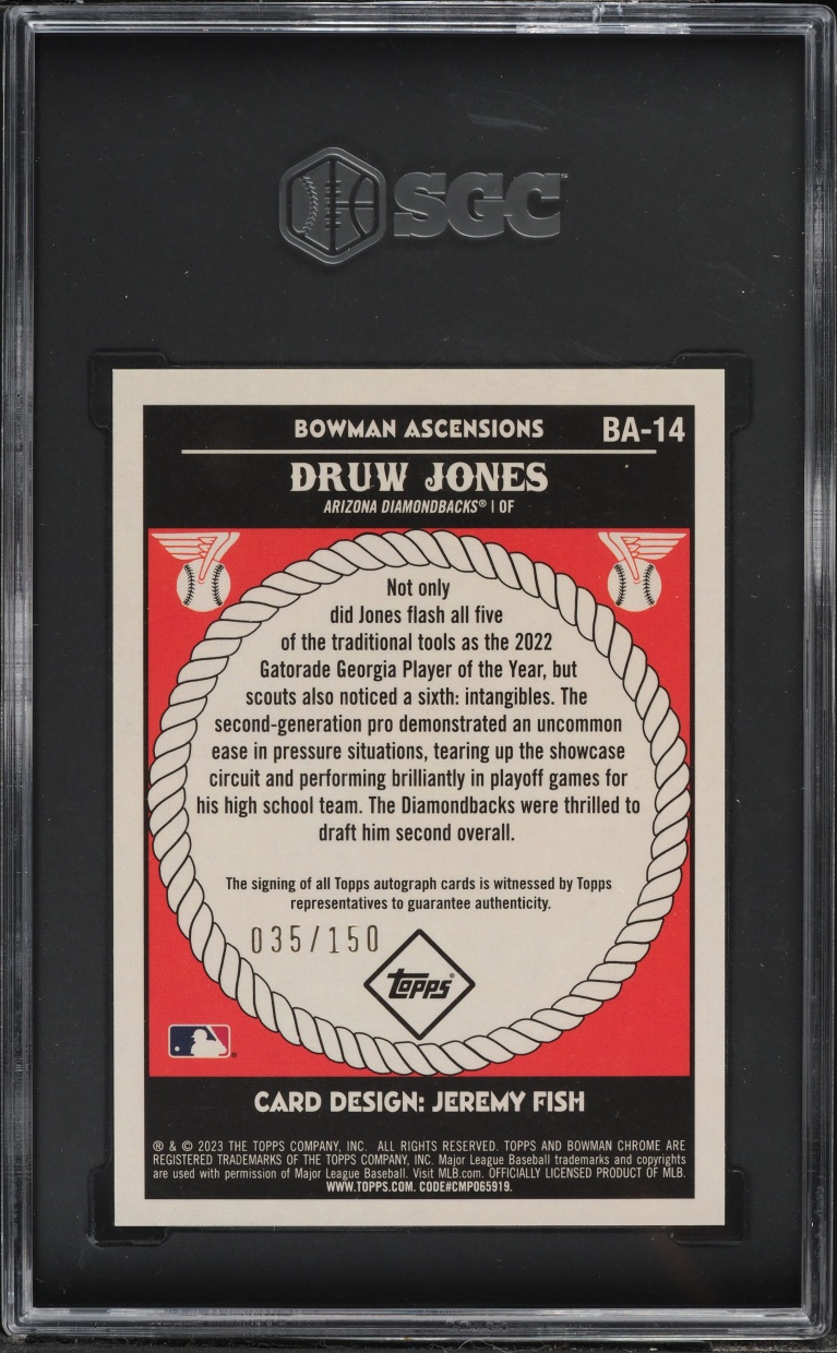 2023 Bowman Chrome Ascensions Druw Jones ROOKIE AUTO /150 #BA-14 SGC 9.5 MINT+