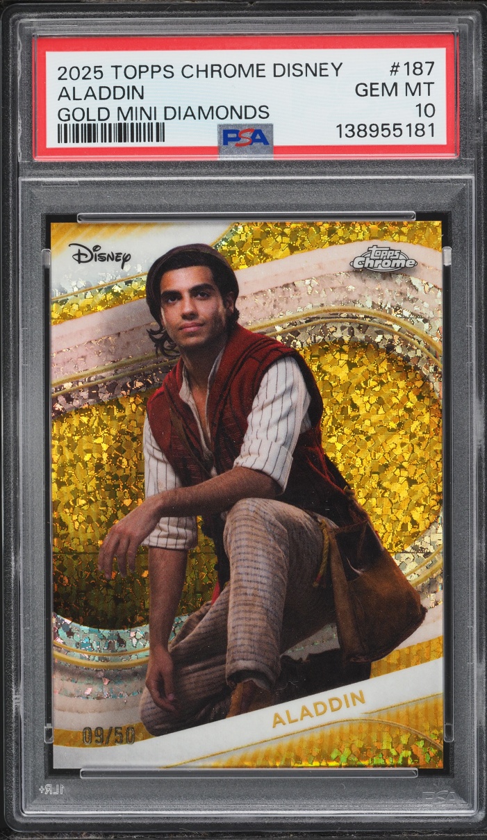 2025 Topps Chrome Disney Gold Mini Diamonds Aladdin /50 #187 PSA 10 GEM MINT