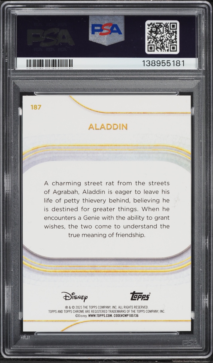2025 Topps Chrome Disney Gold Mini Diamonds Aladdin /50 #187 PSA 10 GEM MINT