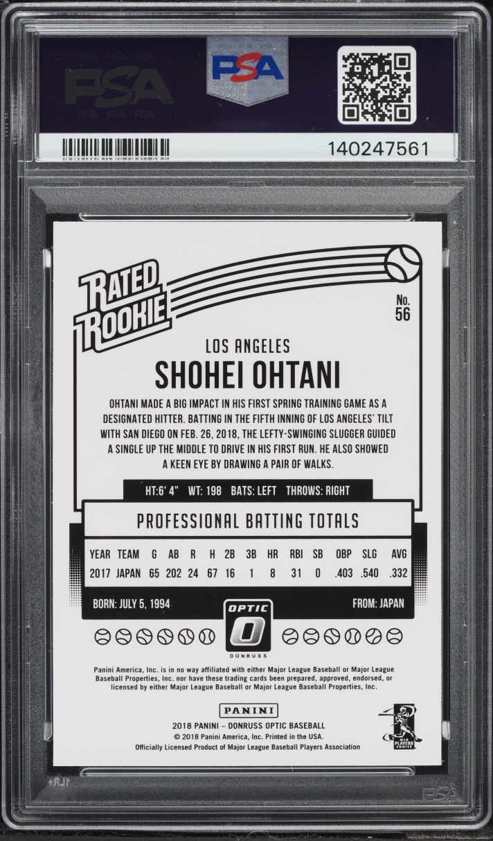 2018 Donruss Optic Shohei Ohtani ROOKIE #56 PSA 10 GEM MINT