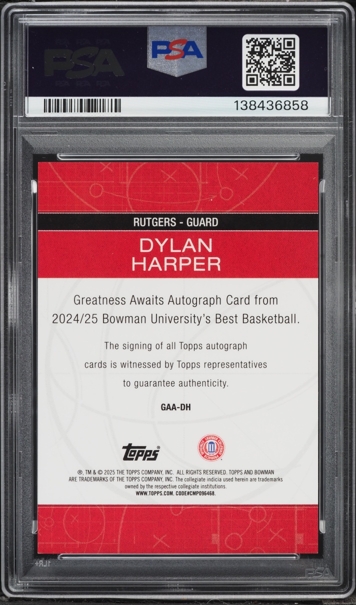 2024 Bowman University Best Greatness Awaits Orange Geo Dylan Harper ROOKIE AUTO /25 PSA 10 GEM