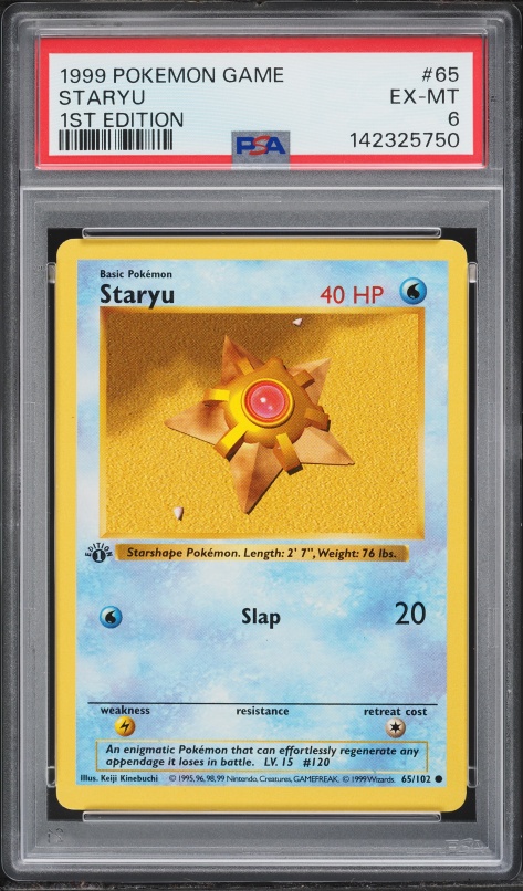 1999 Pokemon Base Set Shadowless 1st Edition Staryu #65 PSA 6 EXMT
