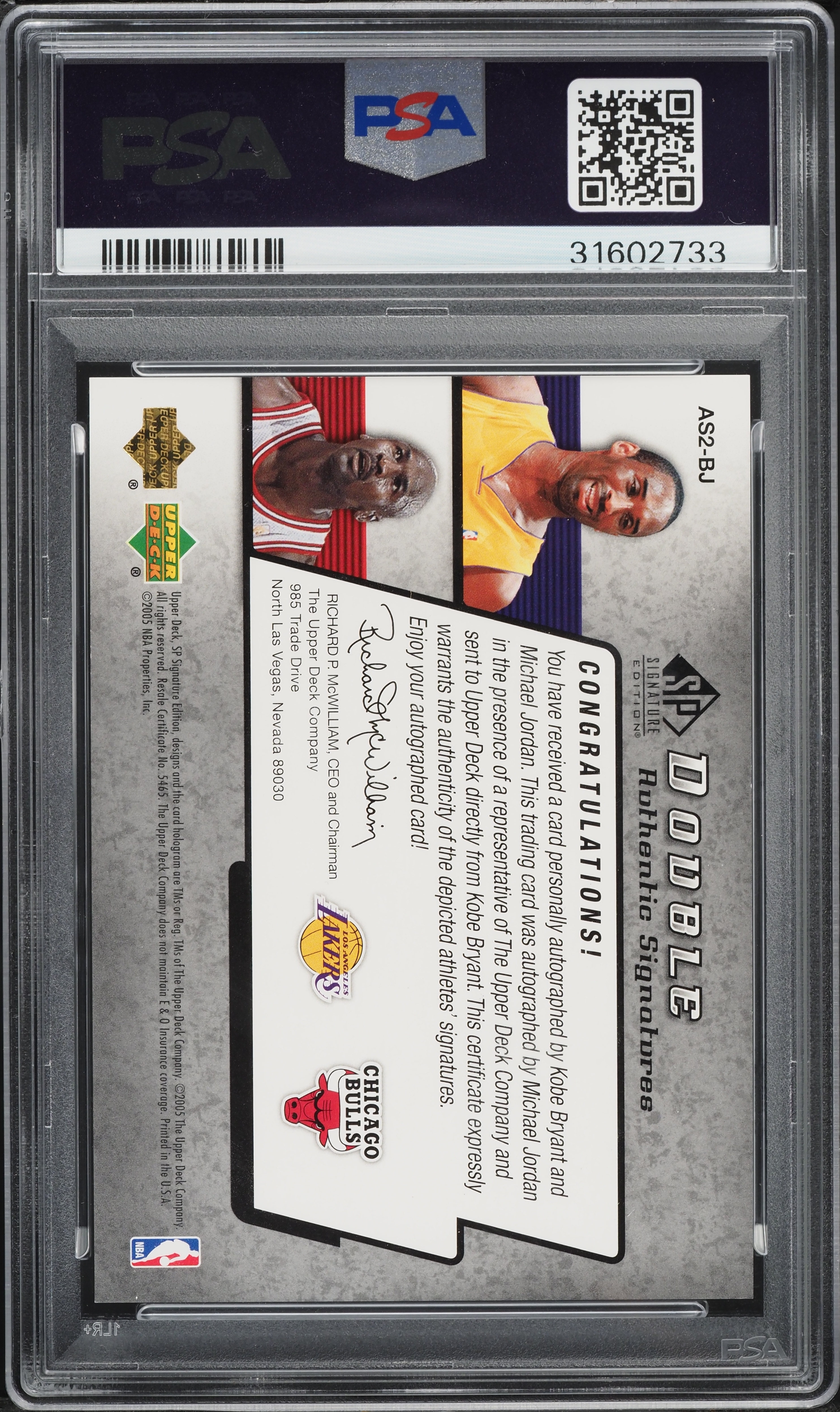 2004 SP Signature Dual Authentic Kobe Bryant Michael Jordan AUTO