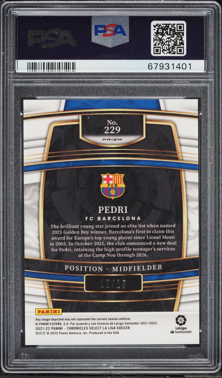 2021 Panini Chronicles Select La Liga Pink Wave FOTL Pedri /19 #229 PSA 10 GEM MINT