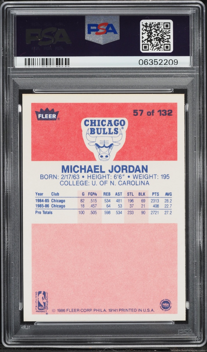 1986 Fleer Basketball Michael Jordan ROOKIE #57 PSA 9 MINT