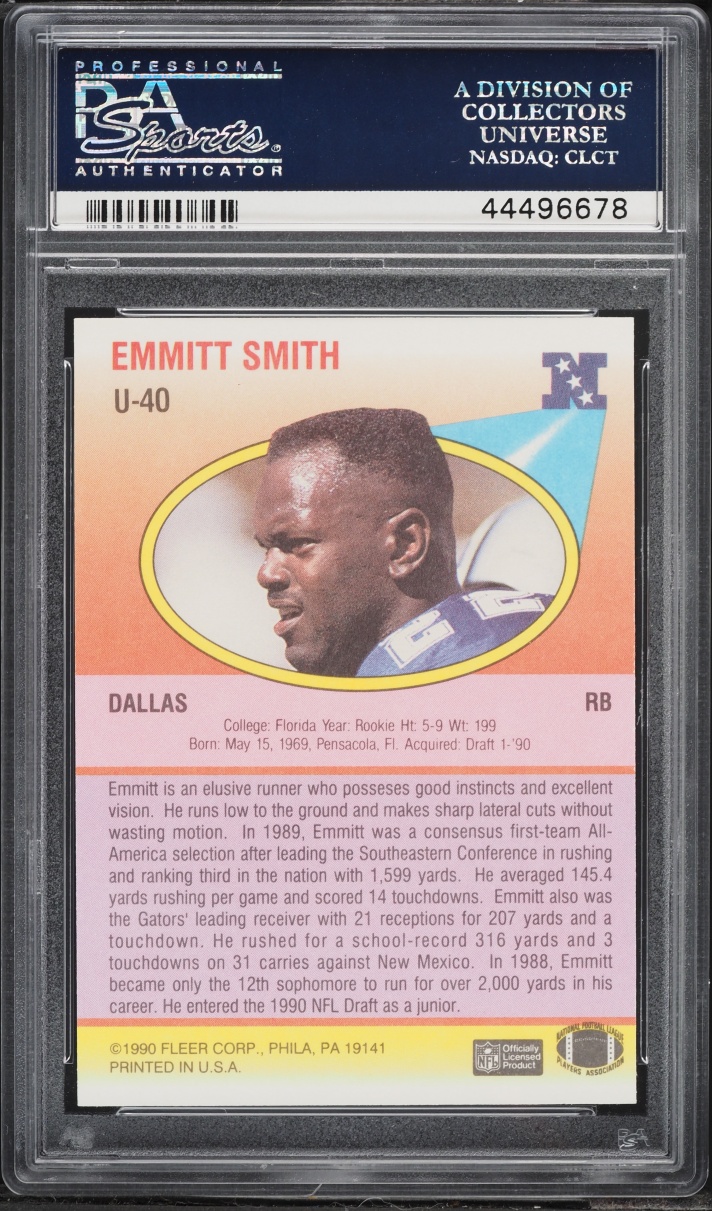 1990 Fleer Update Emmitt Smith ROOKIE #U-40 PSA 10 GEM MINT