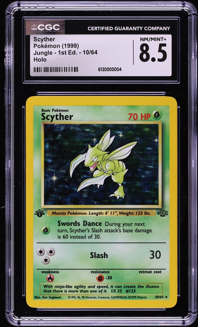 1999 Pokemon Jungle 1st Edition Holo Scyther #10 CGC 8.5 NM-MT+