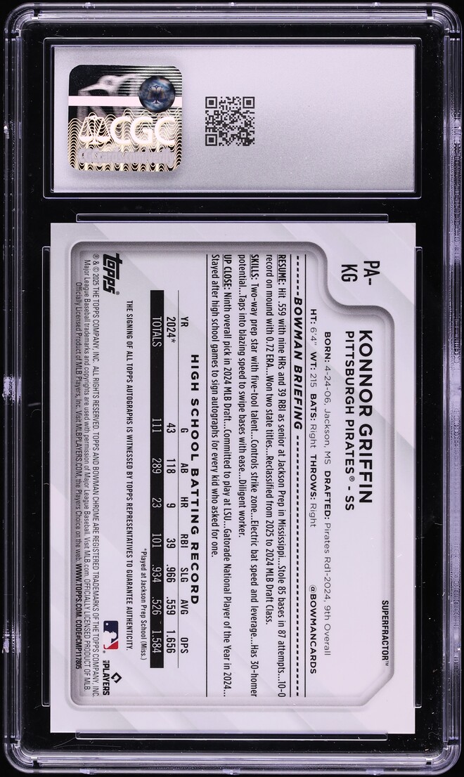 2025 Topps Chrome The National Superfractor Konnor Griffin PROSPECT AUTO 1/1 #PA-KG CGC 10 GEM