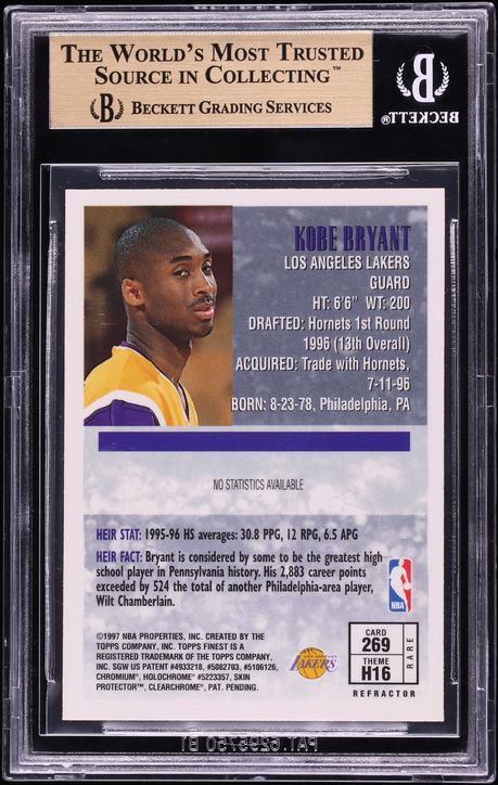 1996 Finest Gold Refractor Kobe Bryant ROOKIE #269 BGS 9.5 GEM MINT