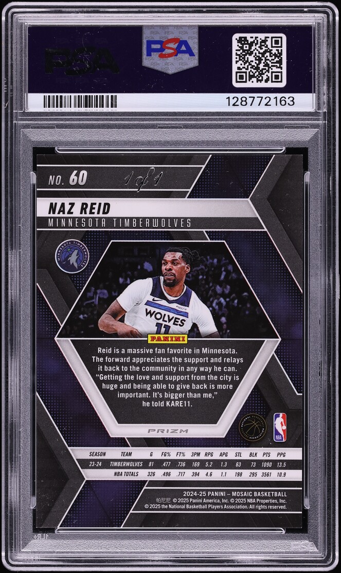 2024 Panini Mosaic Nebula Choice Naz Reid 1/1 #60 PSA 9 MINT
