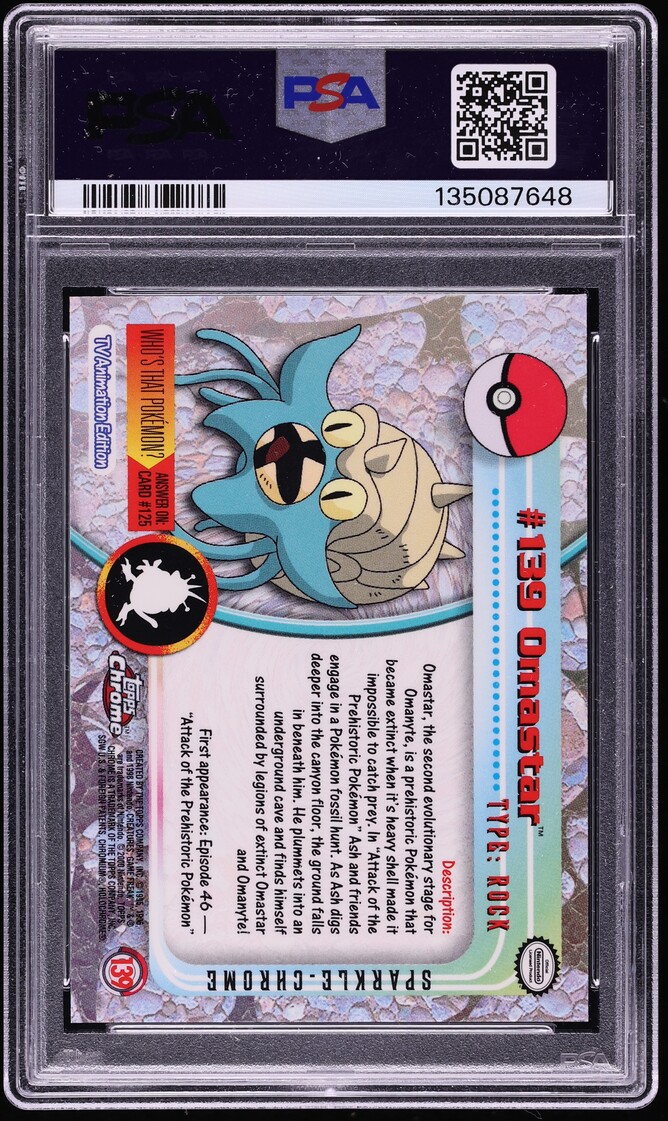2000 Topps Chrome Pokemon Series 2 Sparkle Omastar #139 PSA 10 GEM MINT
