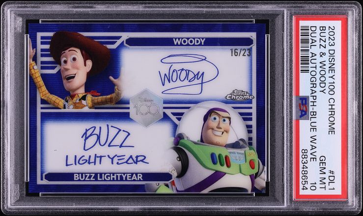 2023 Topps Chrome Disney100 Dual Blue Wave Buzz & Woody AUTO /23