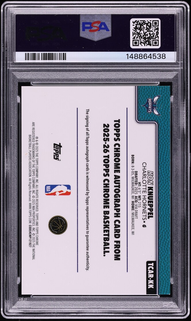 2025 Topps Chrome Red Geometric Kon Knueppel ROOKIE AUTO /5 #TCAR-KK PSA 9 MINT