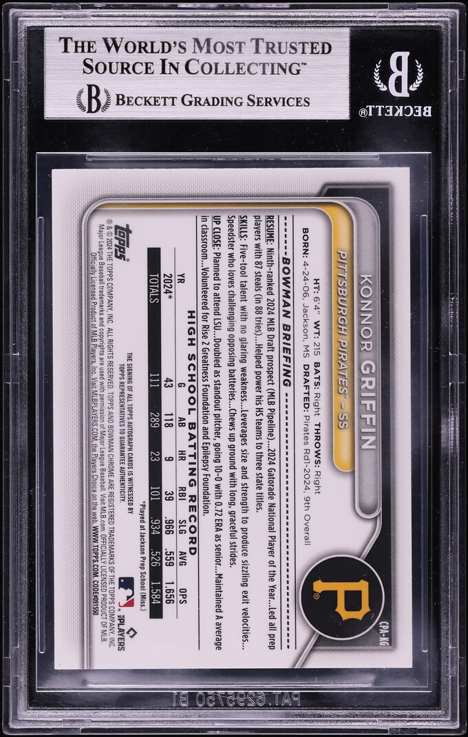 2024 Bowman Chrome Draft Peanut Refractor Konnor Griffin PROSPECT AUTO 5/5 #CPA-KG BGS 8.5