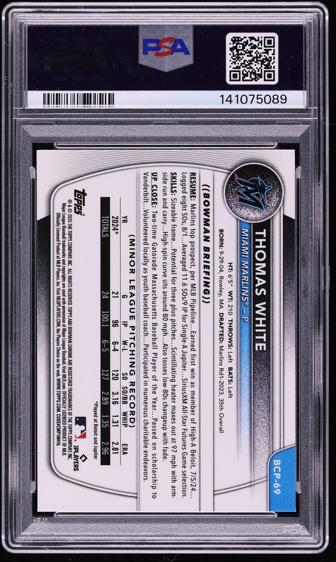 2025 Bowman Chrome Blue Reptilian Thomas White PROSPECT /150 #BCP-69 PSA 10 GEM MINT