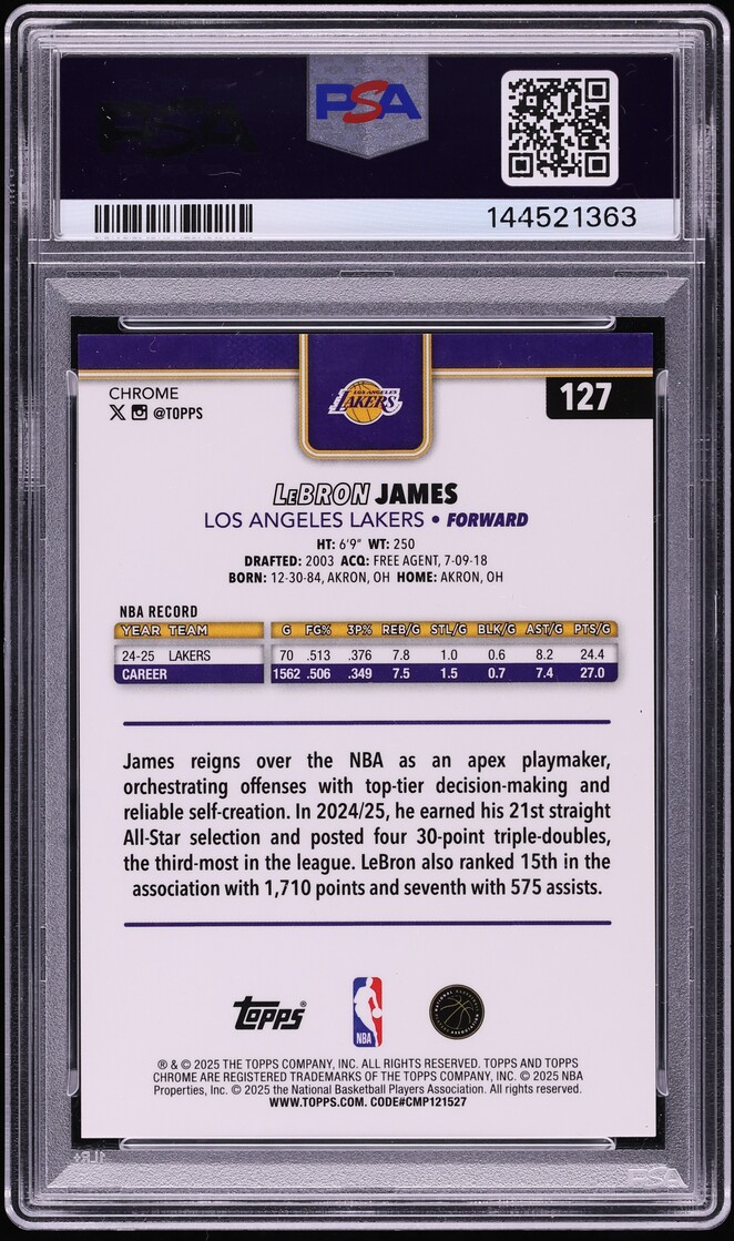 2025 Topps Chrome Red Refractor LeBron James /5 #127 PSA 10 GEM MINT