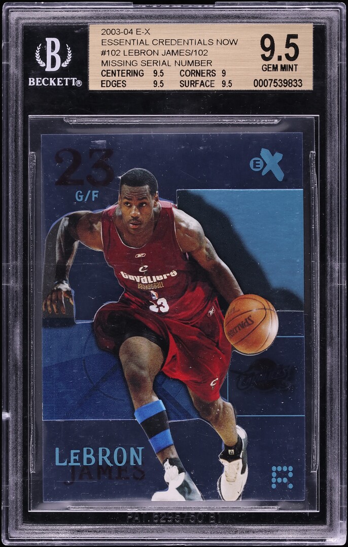 2003 Fleer E-X Essential Credentials Now Missing Serial Number LeBron James ROOKIE #102 BGS 9.5