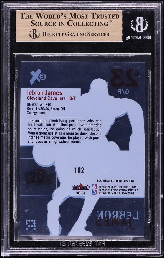 2003 Fleer E-X Essential Credentials Now Missing Serial Number LeBron James ROOKIE #102 BGS 9.5