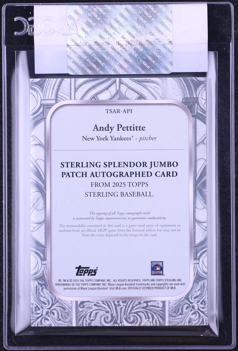 2025 Topps Sterling Splendor Jumbo Silver Andy Pettitte PATCH AUTO 1/1 #TSAR-API CGC AUTH