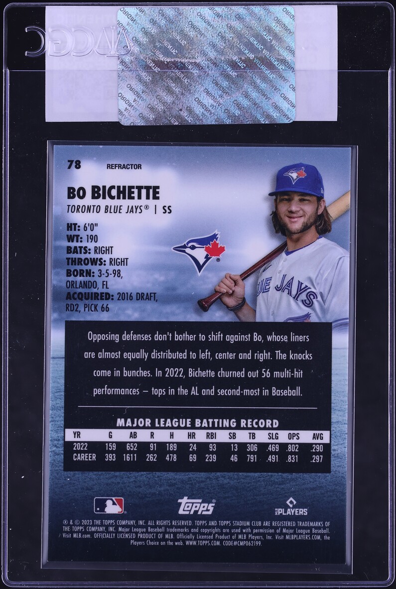 2023 Stadium Club Chrome Refractor Bo Bichette #78 CGC AUTH