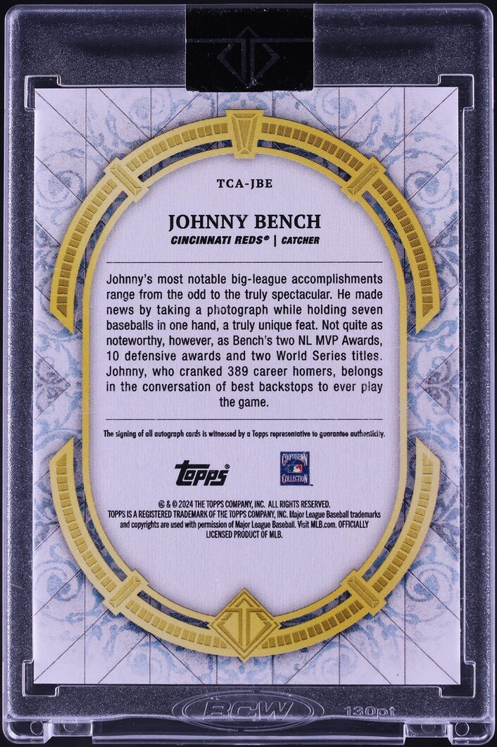 2024 Topps Transcendent Collection Autographs Johnny Bench AUTO /25 #TCA-JBE